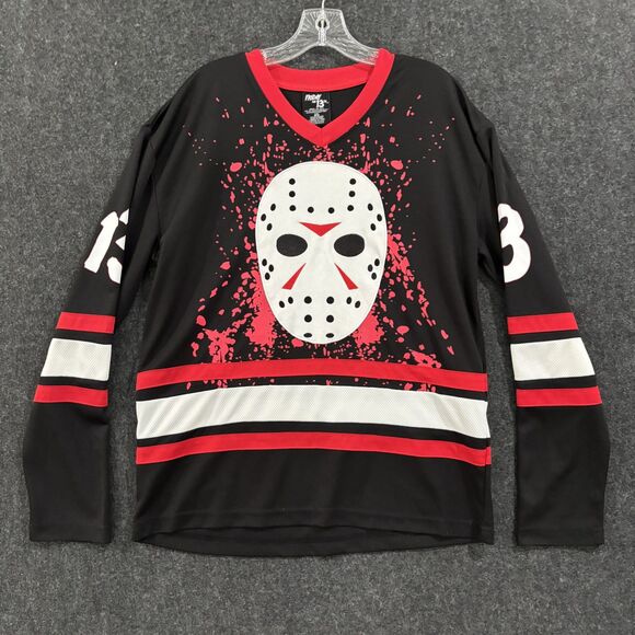 Friday the 13th Shirt Mens Medium Black Voorhees Hockey Jersey Mask Horror Movie - Picture 1 of 10